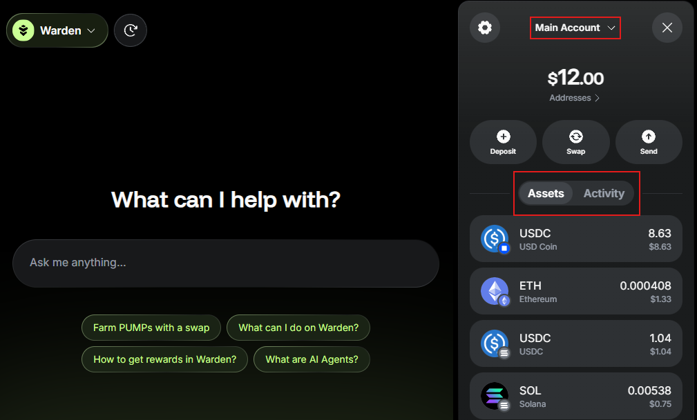 View your balance and activity in Warden
